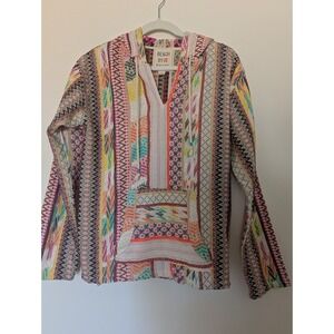Beach By Exist Womens Large Drawstring‎ Hooded Baja Pocket Pullover 100% Cotton